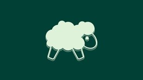 White Sheep icon isolated on green background. Counting sheep to fall asleep. 4K Video motion graphic animation.