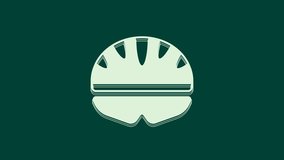 White Bicycle helmet icon isolated on green background. Extreme sport. Sport equipment. 4K Video motion graphic animation.