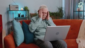 Tired grandfather senior man use laptop, suffering from headache problem tension and migraine, stress at home. Elderly guy works on notebook, sends messages, makes online purchases, watching movies - Powered by Shutterstock - Get 15% off with code: PIKWIZARD15