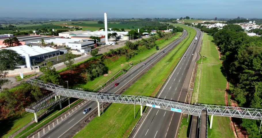 Dual carriageway highway. Highway Castello Branco, Boituva city, Sao Paulo state, Brazil. Antonio Lopes da Silva footbridge. 