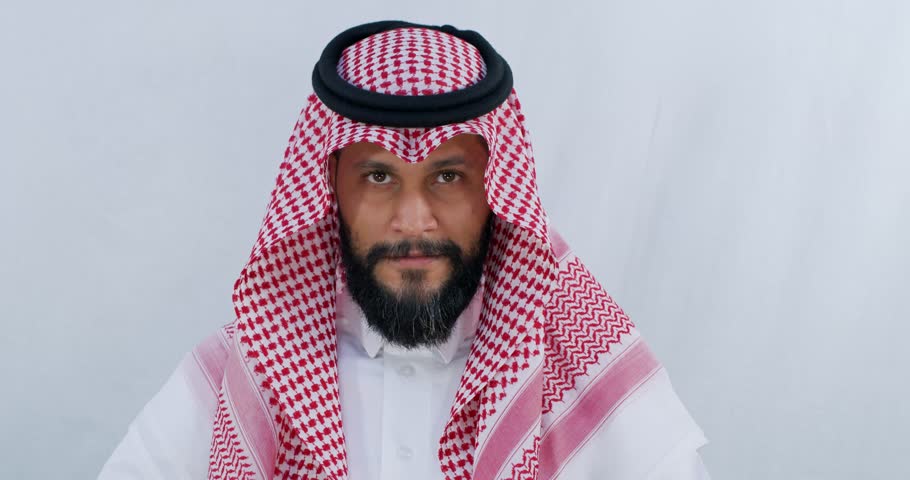 An Arab man appears with different emotional faces