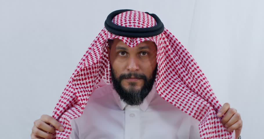 An Arab man appears with different emotional faces
