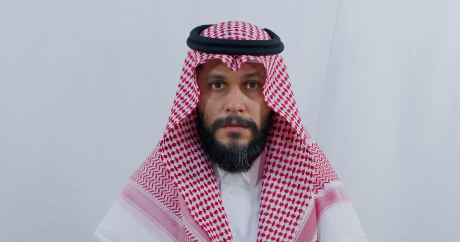 An Arab man appears with different emotional faces