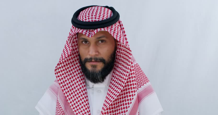 An Arab man appears with different emotional faces