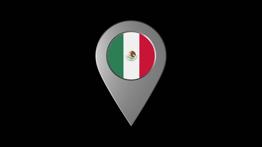 3d Animation Map Navigation pointer with Mexico flag With Alpha Channel