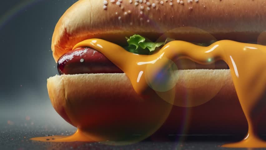 Appetizing hot dog with grilled sausage and colorful toppings. Mouthwatering hot dog with fresh veggies and condiments. Royalty-Free Stock Footage #1102157103