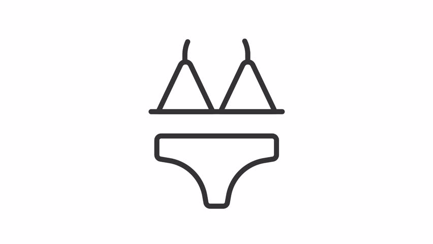 Animated female swimsuit linear icon. Bikini makes dancing moves. Summertime vacation. Seamless loop HD video with alpha channel on transparent background. Outline motion graphic animation