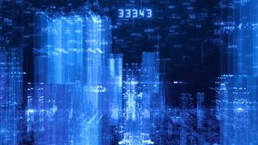 Futuristic Matrix: Seamless Loop Hologram 3D City Rendering with Binary Code Particles Network. Technology and Connection Concept - Powered by Shutterstock - Get 15% off with code: PIKWIZARD15