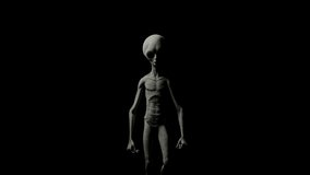Alien Body Silhoulette  Walking with 120 BPM lights UFO Mystic creature Dark background 3d Psychedelic Visuals 4k Matte texture Acid trip Area 51 