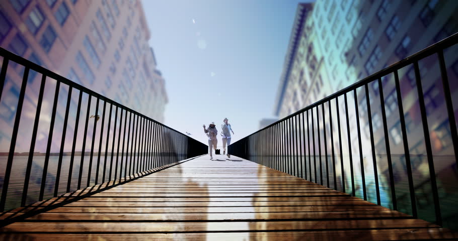 Two Young People Walking on Bridge Road - Surreal Unreal World - Overlay Blending Effect - Multi Exposure Effect