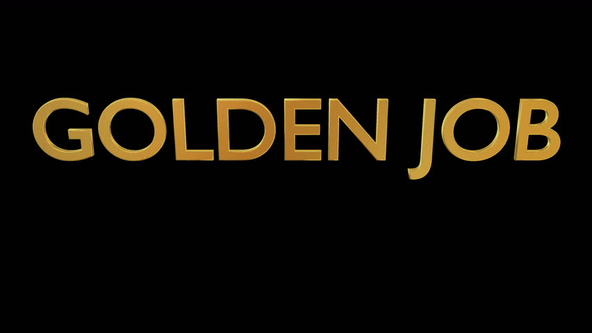 Animated rotating around three dimensional golden text or word Golden job. Transparent background, loop able and isolated.