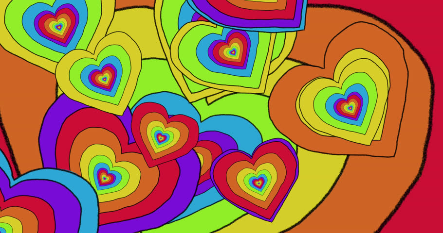 Animation of rainbow hearts over rainbow background. Pride month, lgbtq, human rights and equality concept digitally generated video.