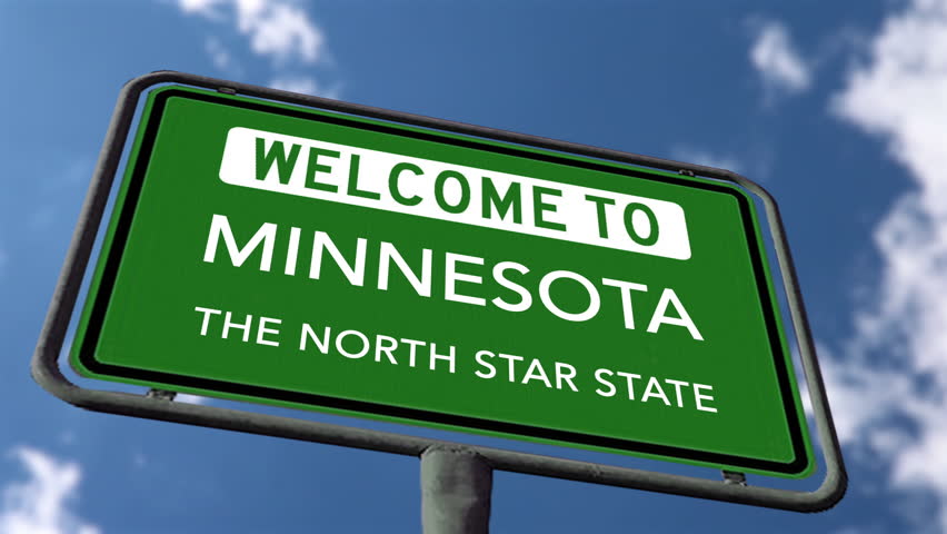 Welcome to Minnesota The North Star State, US Road Sign Close Up, Realistic 3d Animation