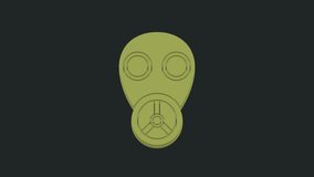 Green Gas mask icon isolated on black background. Respirator sign. 4K Video motion graphic animation.