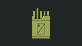 Green Open cigarettes pack box icon isolated on black background. Cigarettes pack. 4K Video motion graphic animation.