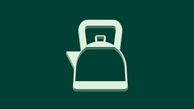 White Kettle with handle icon isolated on green background. Teapot icon. 4K Video motion graphic animation.