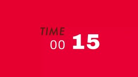 15 Seconds Stylish Countdown Timer with milliseconds on Left. White and Grey color on Red Background. Sports, E-Sports, Fighting Game, Gaming Concept. 4K Motion Graphics Video.