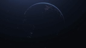 Planet earth from space. Clip contains space, planet, galaxy, stars, cosmos, sea, earth, sunset, globe. Planet earth rotating animation.