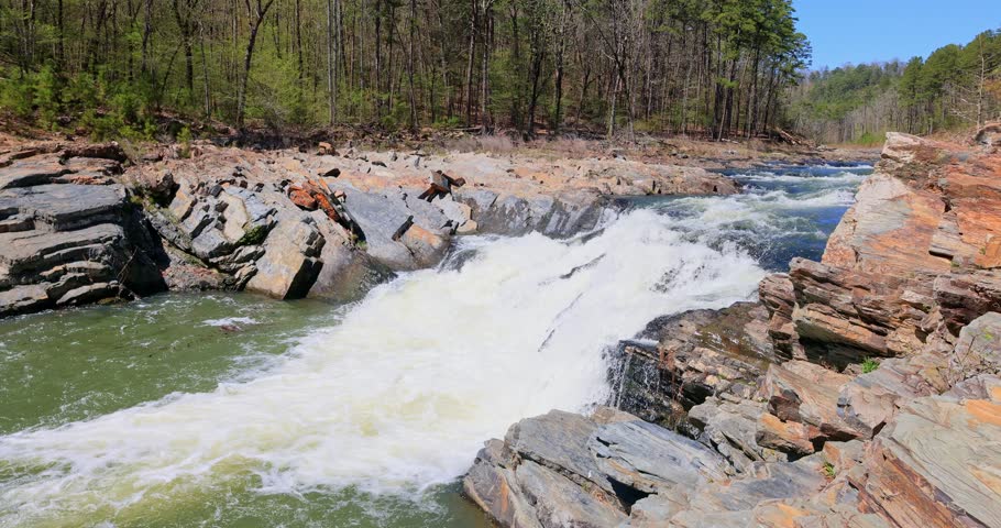 Sunny view of the landscape of Beaver River in Beavers Bend State Park at Oklahoma