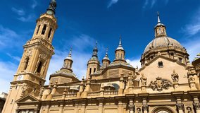 Basilica of Our Lady of the Pillar in Zaragoza, Spain. High quality 4k footage