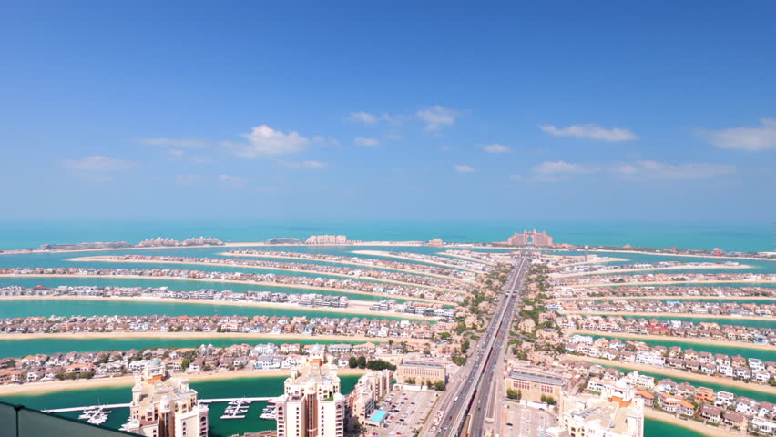 Panoramic aerial view of Palm islands in Dubai