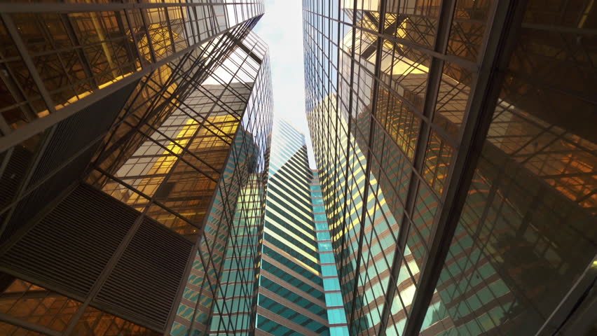 Business and Finance Concept. View Looking up at Modern Office Building Architecture in the Financial District. Office Building Windows, Corporate Offices of Successful Companies Royalty-Free Stock Footage #1102209419
