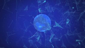 Animation of connected dots forming shape over globe and computer language on blue background. Digitally generated, hologram, communication, globalization, coding and technology concept. - Powered by Shutterstock - Get 15% off with code: PIKWIZARD15