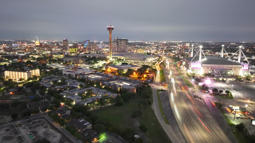 Night Aerial Timelapse of San Antonio, Texas Aerial Timelapse in 4K Royalty-Free Stock Footage #1102219209