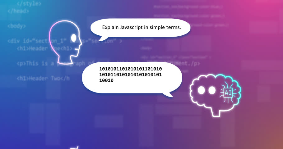 Animation of data processing and ai chat on blue background. Global technology and digital interface concept digitally generated video.