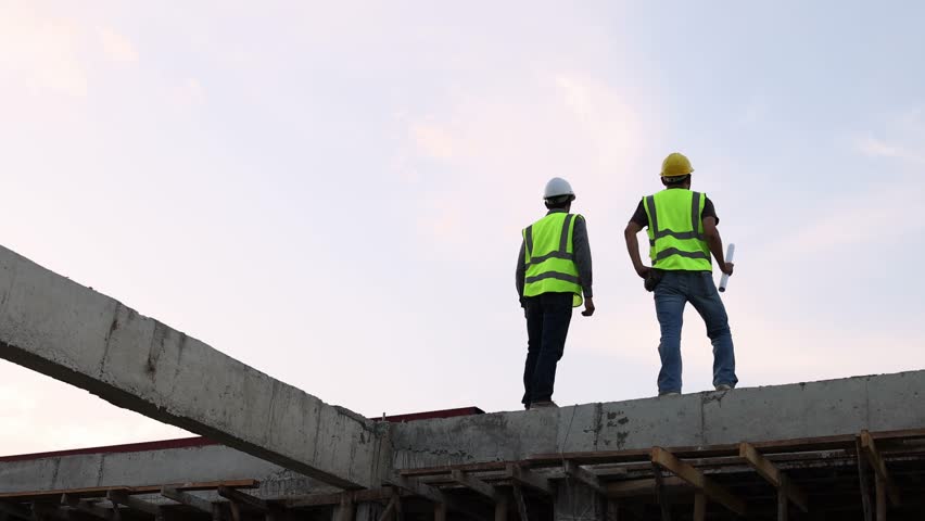 Construction engineers discussing project at construction site, Building construction collaboration concept, Video 4k slow motion. Royalty-Free Stock Footage #1102224357