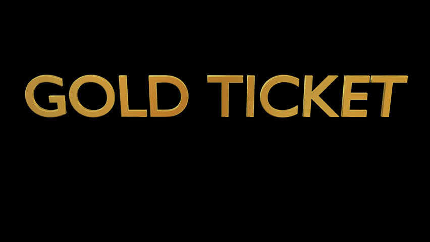 Animated rotating around three dimensional golden text or word Gold ticket. Transparent background, loop able and isolated.