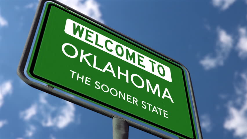 Welcome to Oklahoma, The Sooner State. US Road Sign Close Up, Realistic 3d Animation