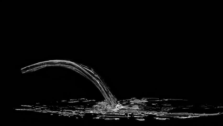 Slow motion Closeup Water liquid Pouring on ground. 3D animation. alpha matte.