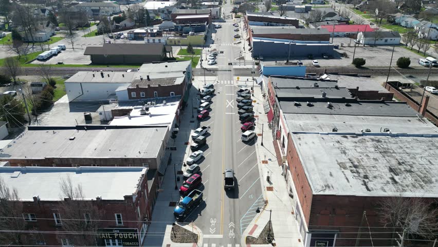 Aerial view from an Indiana downtown in a small town out in the country