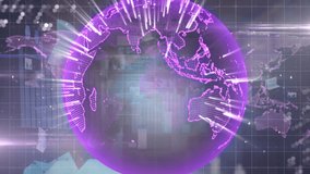 Animation of globe over financial data processing and world map on black background. Global business, finances and digital interface concept digitally generated video. - Powered by Shutterstock - Get 15% off with code: PIKWIZARD15