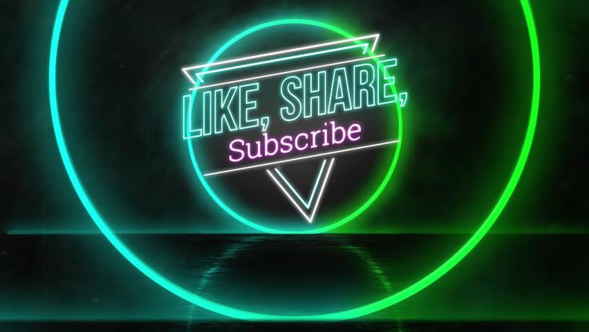 Animation of like share subscribe text over neon circles on black background. Abstract background, color and movement concept digitally generated video. - Powered by Shutterstock - Get 15% off with code: PIKWIZARD15