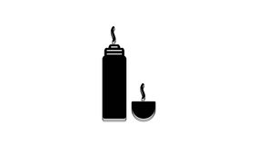 Black Thermos container icon isolated on white background. Thermo flask icon. Camping and hiking equipment. 4K Video motion graphic animation.