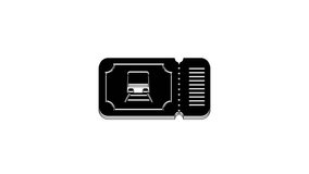 Black Train ticket icon isolated on white background. Travel by railway. 4K Video motion graphic animation.