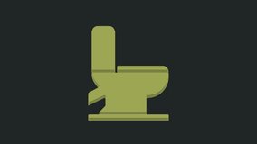 Green Toilet bowl icon isolated on black background. 4K Video motion graphic animation.