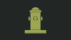 Green Fire hydrant icon isolated on black background. 4K Video motion graphic animation.