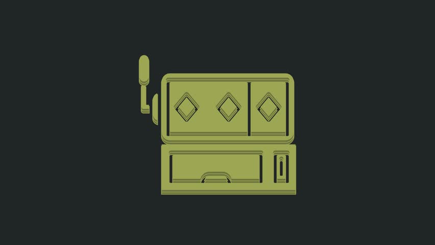 Green Slot machine icon isolated on black background. 4K Video motion graphic animation.