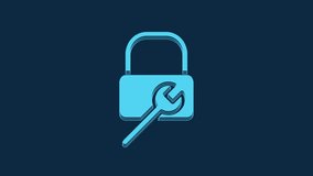 Blue Lock repair icon isolated on blue background. Padlock sign. Security, safety, protection, privacy concept. 4K Video motion graphic animation.