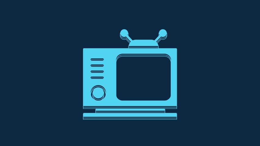 Blue Retro tv icon isolated on blue background. Television sign. 4K Video motion graphic animation.