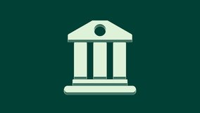 White Bank building icon isolated on green background. 4K Video motion graphic animation.