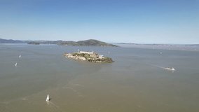 Alcatraz Island in San Francisco Bay. Drone video during the day.