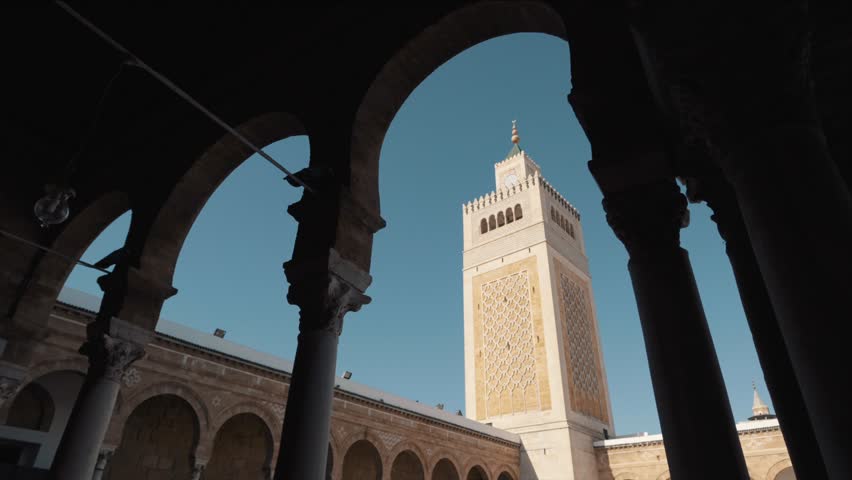 Al-Zaytuna Mosque,Ez-Zitouna Mosque, Interior view - the oldest in the city, Tunis, Tunisia | Shutterstock HD Video #1102245159