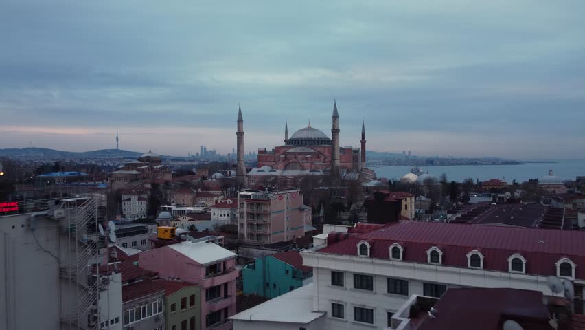 Aerial Drone Shot of hagia sophia museum in istanbul