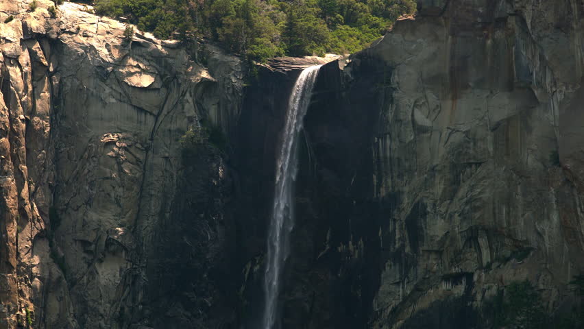 Yosemite Bridalveil Fall from Tunnel View Telephoto Sierra Nevada Mts California USA