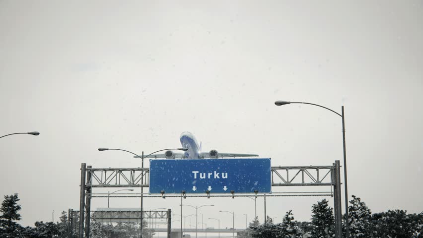 Airplane Take off Turku in Christmas. 3D Illustration