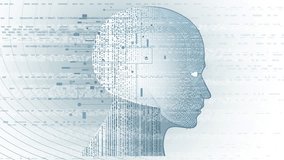 Futuristic human head with blue digital data stream and white background. Artificial Intelligence Concept - Powered by Shutterstock - Get 15% off with code: PIKWIZARD15